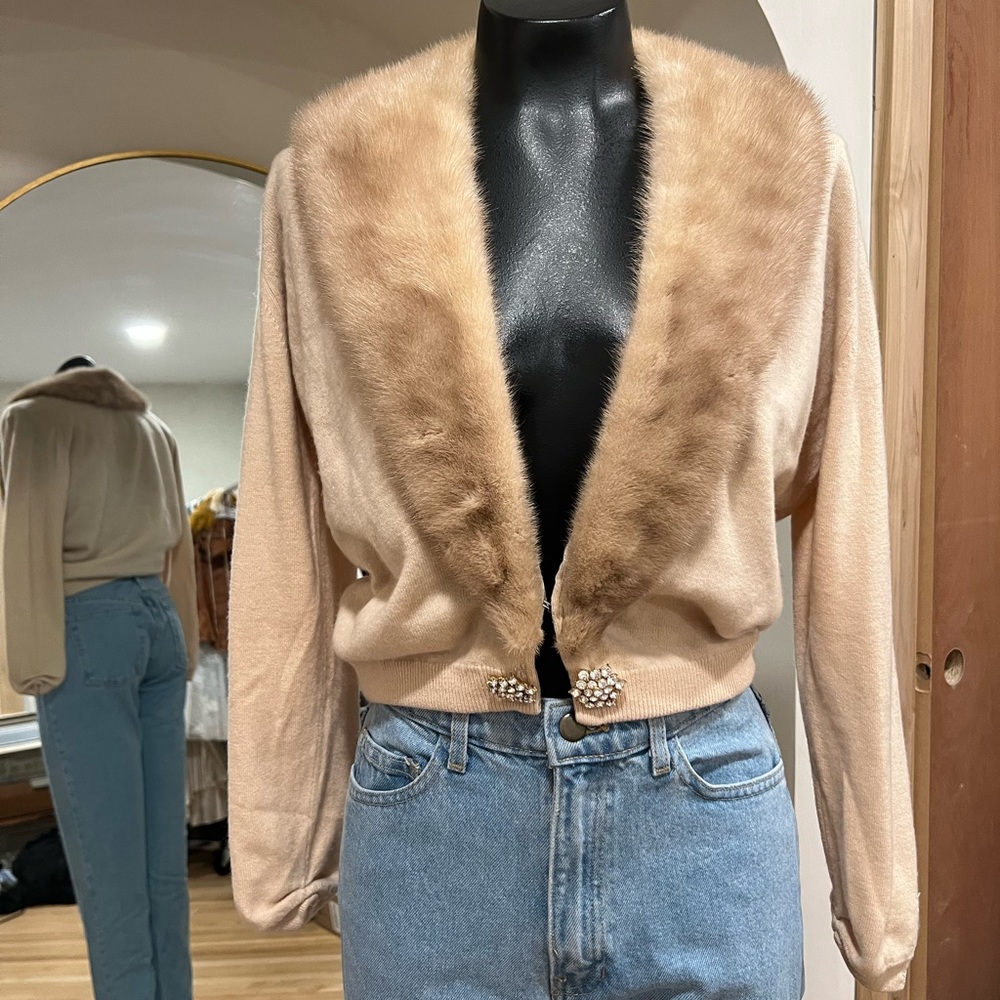 Cardigan Sweater, Cashmere w/ real fur collar